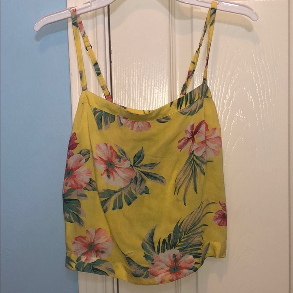 Yellow, Floral Crop Top Cami
